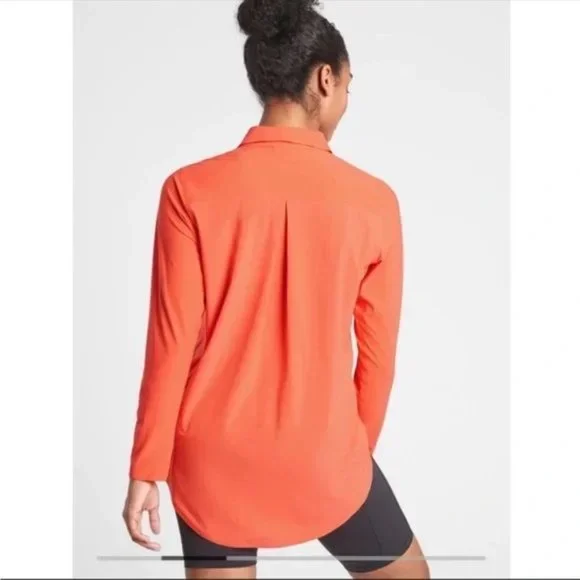 Athleta Urbanite UPF 50 Orange Long Sleeve Button Down Stretch Breathable XS - Picture 3 of 8